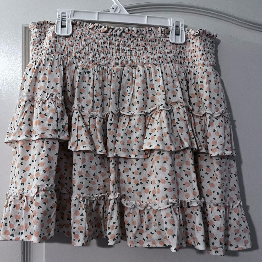 Aerie Floral Ruffle Skirt - Cream and Peach
